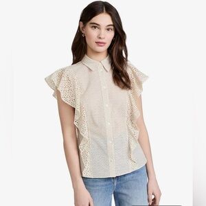 Theory Cream Eyelet Ruffle Blouse